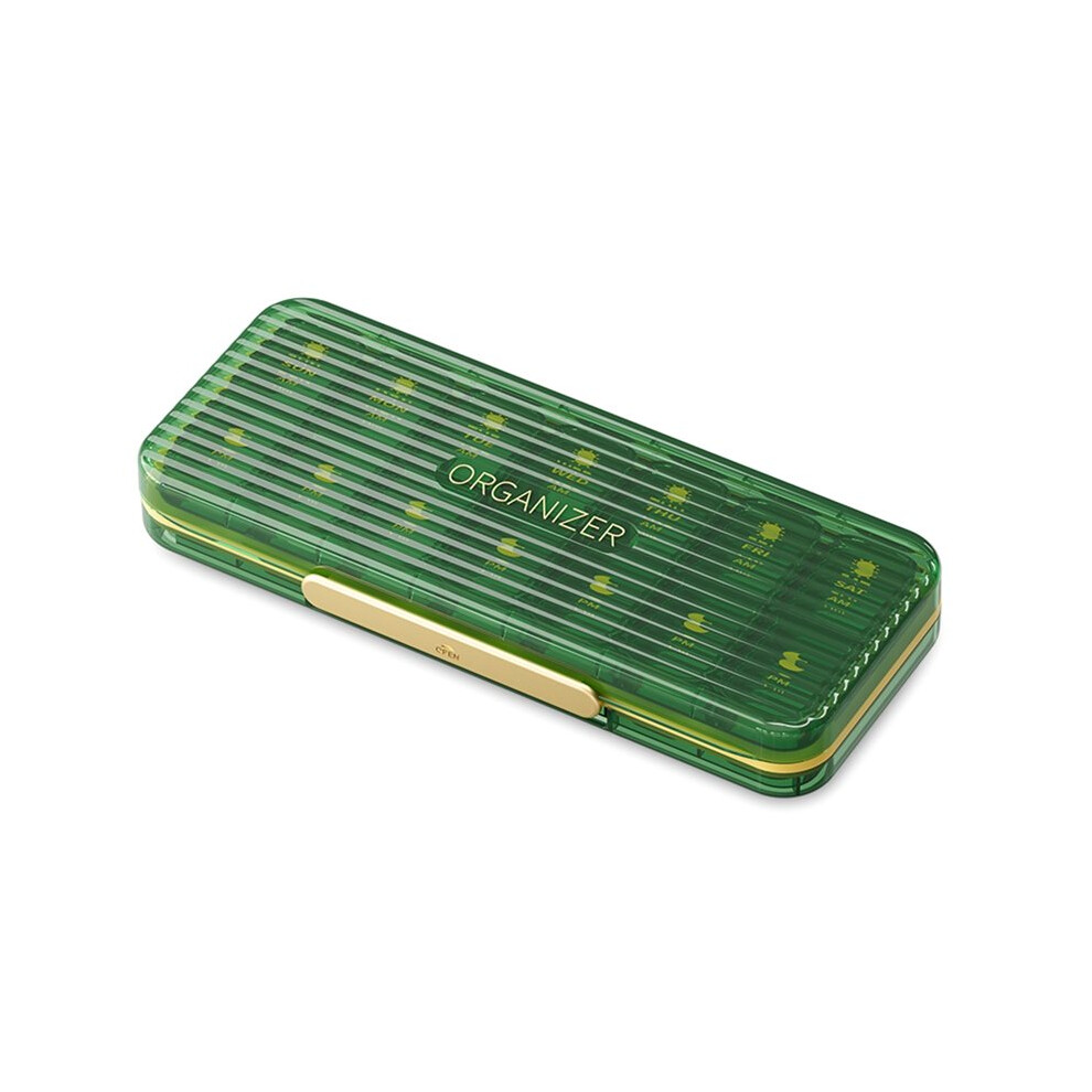 Green Portable Medicine Box 14 Cubes Medicine Storage Waterproof Dustproof Box Seven Days A Week