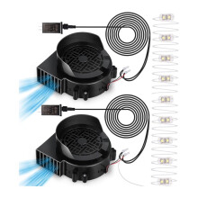 Kit com 2 Ventiladores Sopradores de Ar para Infláveis, 12V 0,8A, para Uso Interno e Externo, com Plugue Americano.