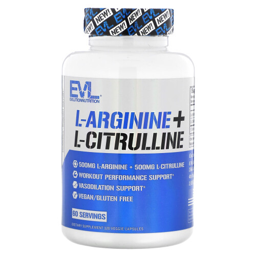 EVLution Nutrition, L-Αργινίνη + L-Κιτρουλίνη, 120 Φυτοφαγικά Φιάλες