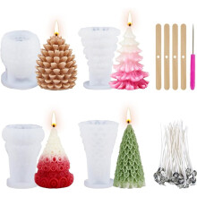 4PCS Christmas Silicone Molds Christmas Tree Pine Cone Silicone Mold for Candle Making, DIY Xmas Handmade Candle Making