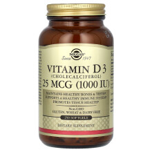Solgar, Vitamin D3, 25 mcg (1 000 IU), 250 puha kapszula