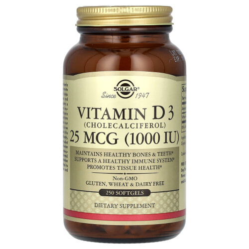 Solgar Vitamiini D3, 25 mcg (1 000 IU), 250 Softgels