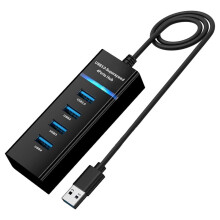 USB Hub 3.0 Splitter with 60cm Extension Cable Cord, 4-Port Ultra-Slim Multiport Expander for Desktop Computer PC Laptop