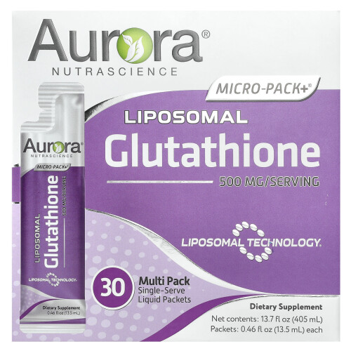 Aurora Nutrascience, Micro-Pack+, Λιποσωματική Glutathione, 500 mg, 30 Single-Serve Liquid Packets, 0,46 fl oz (13,5 ml) Each
