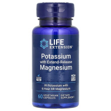 Life Extension, Kálium a Megnyújtott Felszabadulású Magnéziummal, 60 Vegetáriánus kapszula