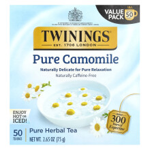 Twinings, Čistý bylinný čaj, Čistá kamomila, bez kofeínu, 50 čajových vajec, 2,65 oz (75 g)
