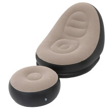Oceanside Inflatable Chair, Portable Lounge Chair with Foot Stool,Foldable Flocking Inflatable Couch for Outdoor Camping