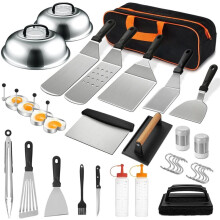 Kit D'Accessoires pour Plancha 35 Pièces, Ensemble D'Accessoires pour Gril Plat, Ensemble de Spatules pour Gril avec Spatules, Couvercle à