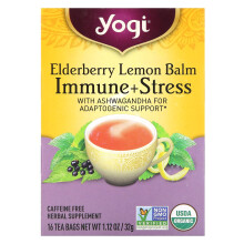 Yogi Tea, Immun + Stress, Elderbeere-Limettenmelisse, Koffeinfrei, 16 Teebeutel, 1,12 oz (32 g)