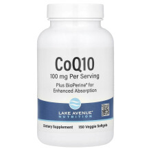 Lake Avenue Nutrition, CoQ10 s Bioperinem černým pepřem, 150 veganských měkkých kapslí