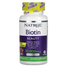 Natrol, Biotyna, Fast Dissolve, Truskawka, 10,000 mcg, 60 Tabletek