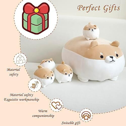 Λούτρινο Shiba Inu με 4 μωρά Κόργκι, γεμιστό με απαλό βαμβάκι 2