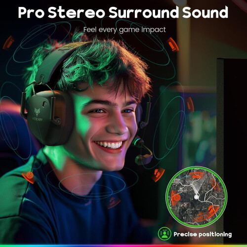 Trådløst gamingheadset 2,4 GHz + Bluetooth 5.4 med ENC-mikrofon 2