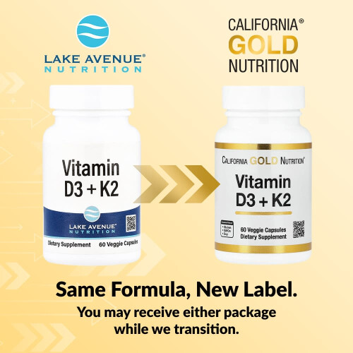 California Gold Nutrition, Vitamiini D3 + K2, 60 kasvikapselia 2