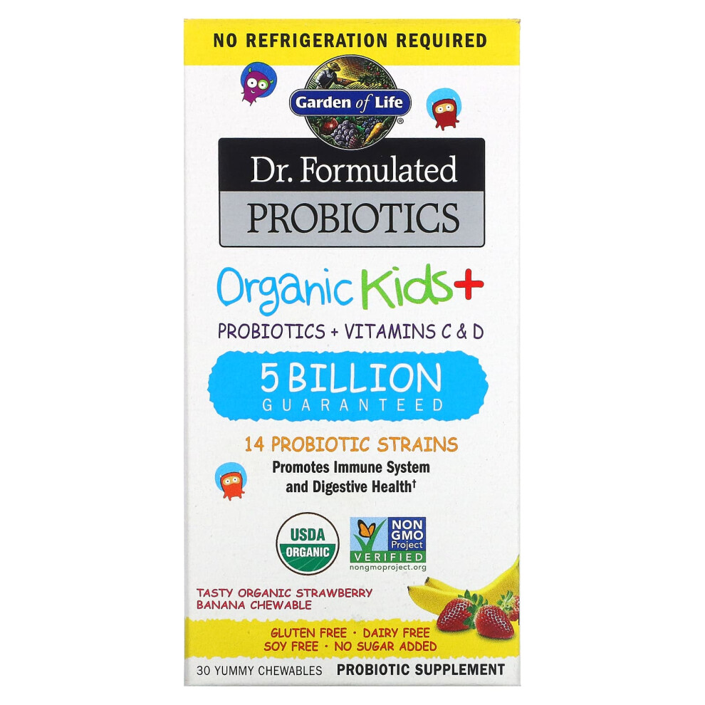 Garden Of Life (Organic Strawberry Banana) Kids Probiotic Organic Chewable - With Vitamin C & D - 30 Count