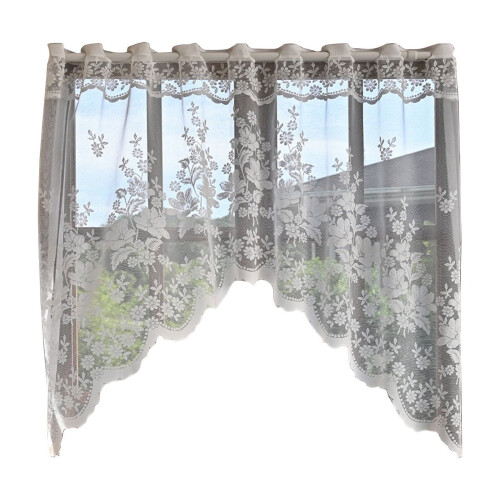 Vit spetsbågad, transparent gardinkappa med blommönster 1