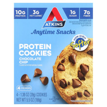 Atkins, Libovolné občerstvení, Proteinové cookies, Chocolate Chip, 4 Cookies, 1.38 oz (39 g) Každý