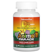 NaturesPlus, Animal Parade, Vitamin D3, Fekete Szeder, 12,5 mcg (500 IU), 90 Állat alakú Tabletta