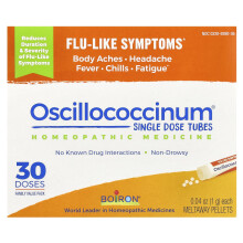 Boiron, Oscillococcinum, Enkel Dos Tubes, Influensajämförelse, 2+, 30 smältpellets, 0,04 oz (1 g) varje