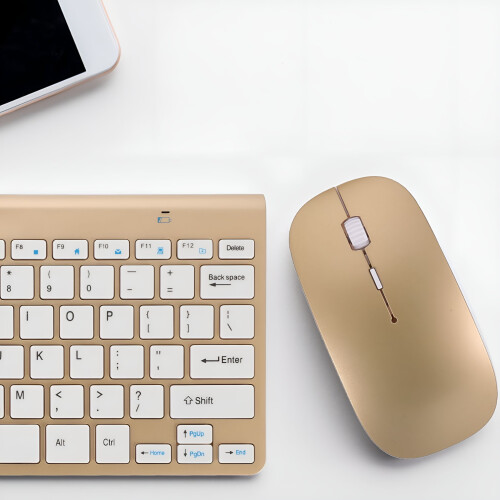 Conjunto de teclado e mouse sem fio, dourado, ABS, 78 teclas 2