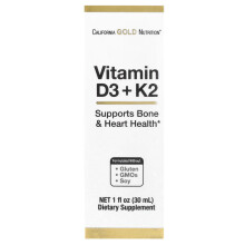 California Gold Nutrition, Vitamin D3 + K2,  25 mcg (1 000 IU), 1 fl oz (30 ml)