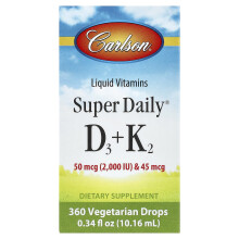 Carlson, Super Diário D3 + K2, 50 mcg (2.000 IU) & 45 mcg, 0.34 fl oz (10.16 ml)