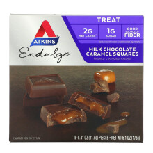 Atkins, Trakt, Mælkechokolade Karamel Kvadrater, 15 Stykker, 0,41 oz (11,5 g) Hver