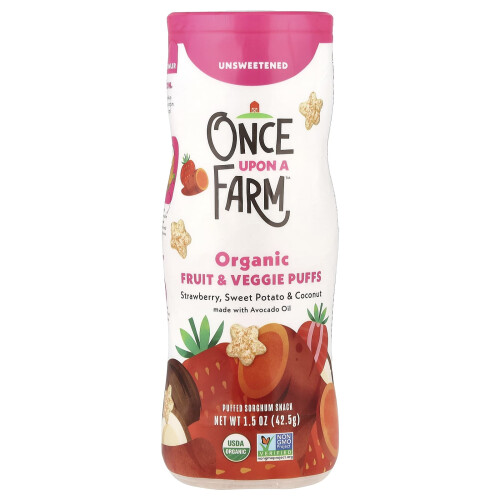 Once Upon A Farm, Pufos de Frutas e Legumes Orgânicos, Morango, Batata Doce e Coco, Sem Açúcar