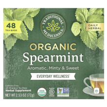 Traditional Medicinals, Traditionele Medicinalia, Biologische Speerment, Koffievrij, 48 Verpakte Theezakjes, 2,53 oz (72 g)