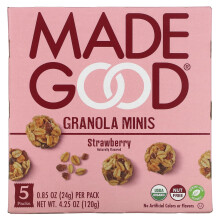 MadeGood, Granola Minit, Mansikka, 5 Pakkausta, 0,85 oz (24 g) Kappale