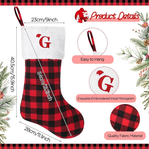 Meia de Natal branca com inicial bordada, 18 cm (7 polegadas) 2