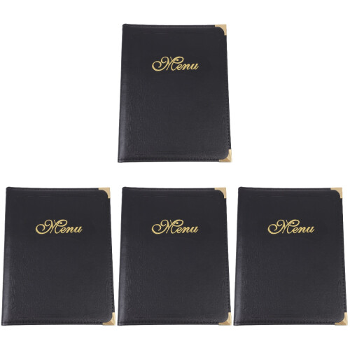 4Pièces Menu Restaurant Noir Cuir Résistant Porte-Menu Pratique 1