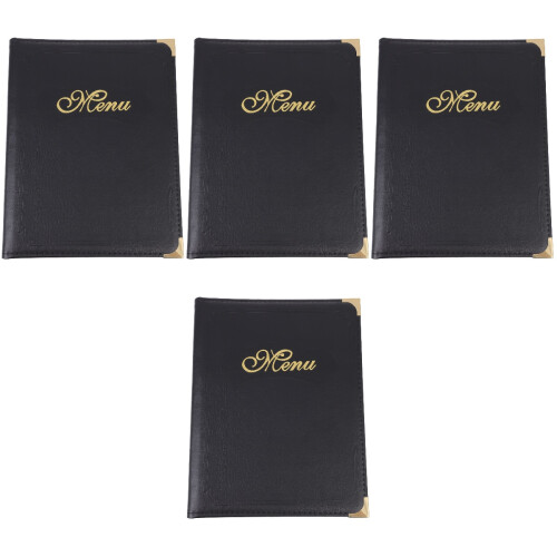 4Pièces Menu Restaurant Noir Cuir Résistant Porte-Menu Pratique 2