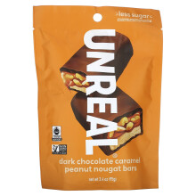 Unreal, Donkere Chocolade Caramel Peanut Nougat Bars, 3,4 oz (95 g)