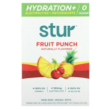 Stur, Hidratação + Eletrólitos + Antioxidantes Mistura de Bebida, Laranja, 8 Sticks, 0.14 oz (4 g) Cada