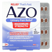 Azo, Leczenie Bólu Moczowego, Maximum Strength, 24 Tabletek
