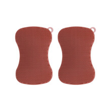Estropajo de silicona de doble cara, paquete de 2 unidades, color rosa.