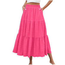 Damenrock, hochtailliert, lang, einfarbig, fließend, Strandrock, lässig, mit elastischem Bund, Taschen, A-Linie, Sommerrock für Damen,
