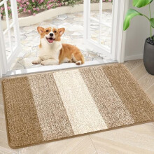 Tapis de porte pour chien à rayures camel 76 x 43 cm, profil bas, antidérapant