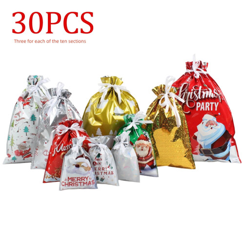 Sacolas de presente de Natal com cordão, 26x19x2cm, plástico reutilizável