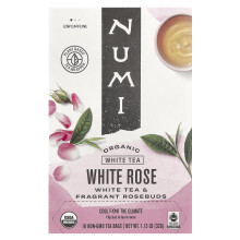Numi Tea, Numi Herbata, Organiczna herbata biała, Biała róża, 16 niegenetycznie modyfikowanych worków herbaty, 1,13 oz (32 g)