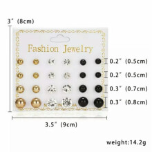 EASTIN 20 Paar/Box Bunte Kristall-Ohrstecker Set Damen Hochzeiten Party Schmuck - 18 - 12 Paar Schwarz/Weiß Rund...