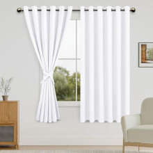 Rideaux occultants blancs, 178 x 160 cm, à œillets, semi-occultants, avec embrasses, lot de 2 – compatibles avec les tringles standard