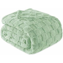 Twin Size Flannel Fleece Blanket, Super Soft and Warm Lightweight Checkered Pattern Blanket for All Seasons, 60x80 Inches, Sage Green