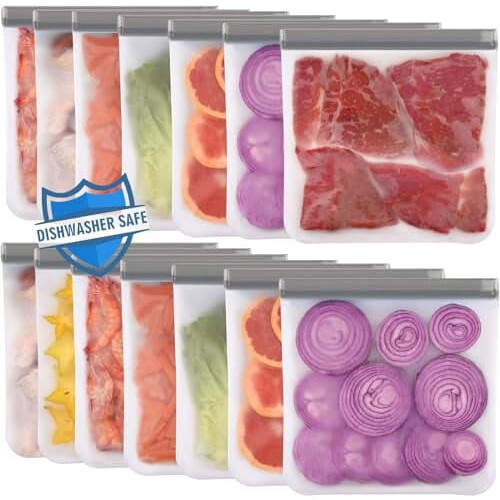 Återanvändbara fryspåsar grå 1-gallon 14-pack
