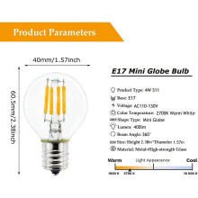 JINYUN 2-pakning E17 Mini Globe LED-pære, 4W 2700K varm hvit, S11G40 Erstatning for skrivebordslampe/skap/garderobe, ikke-dimbar