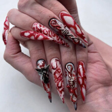 Unghii false Y2K Goth Kawaii - Unghii false acrilice punk îndrăznețe cu modele 3D gotice dulci