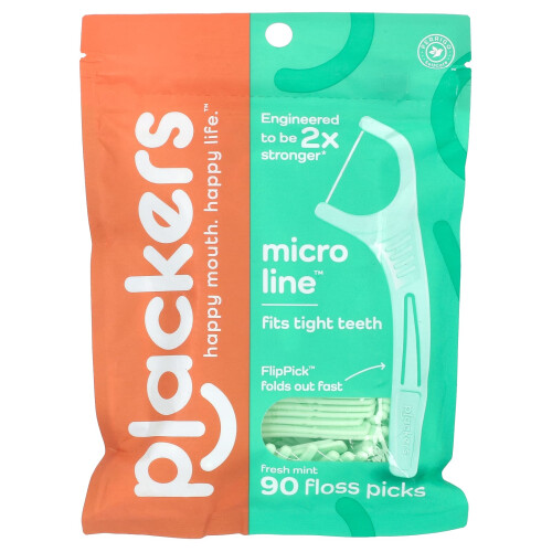 Plackers, Micro Line, Floss Picks, Fresh Mint, 90 Count