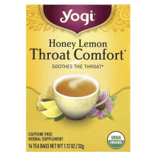 Yogi Tea, Throat ComfortÆ, Honing Limoen, Koffie Vrij, 16 Thee Zakjes, 1,12 oz (32 g)