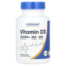 Nutricost, Vitamin D3, 250 mcg (10,000 IU), 240 Puhatestek